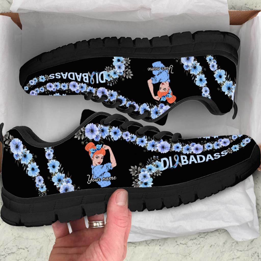 Diabadass Unbreakable Girl Blue - Personalized Blue November Diabetes Awareness Sneakers