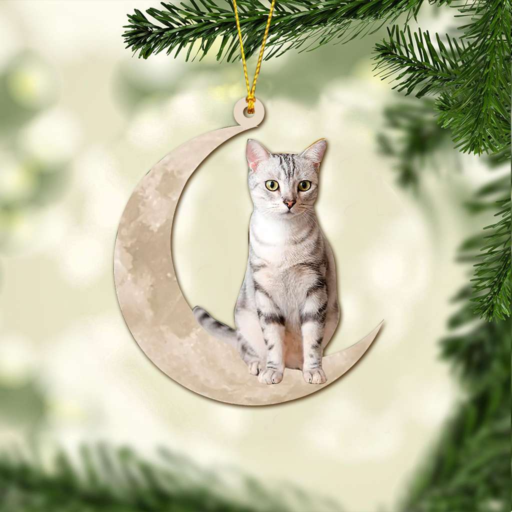 American Shorthair Cat Sits On The Moon - Cat Ornament (Printed On Both Sides) 1022