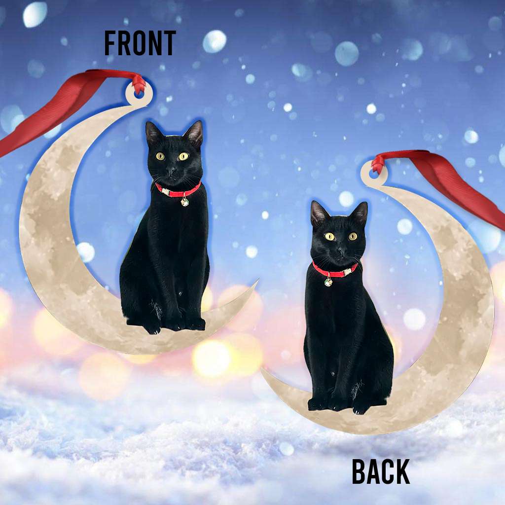 Black Cat Sits On The Moon - Cat Ornament (Printed On Both Sides) 1022