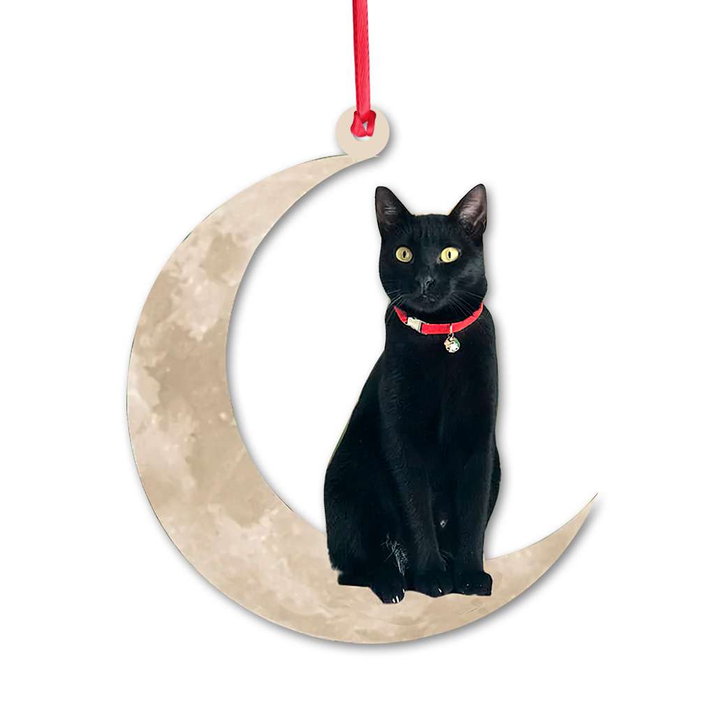 Black Cat Sits On The Moon - Cat Ornament (Printed On Both Sides) 1022