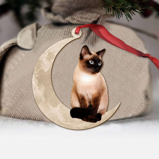 Siamese Cat Sits On The Moon - Cat Ornament (Printed On Both Sides) 1022