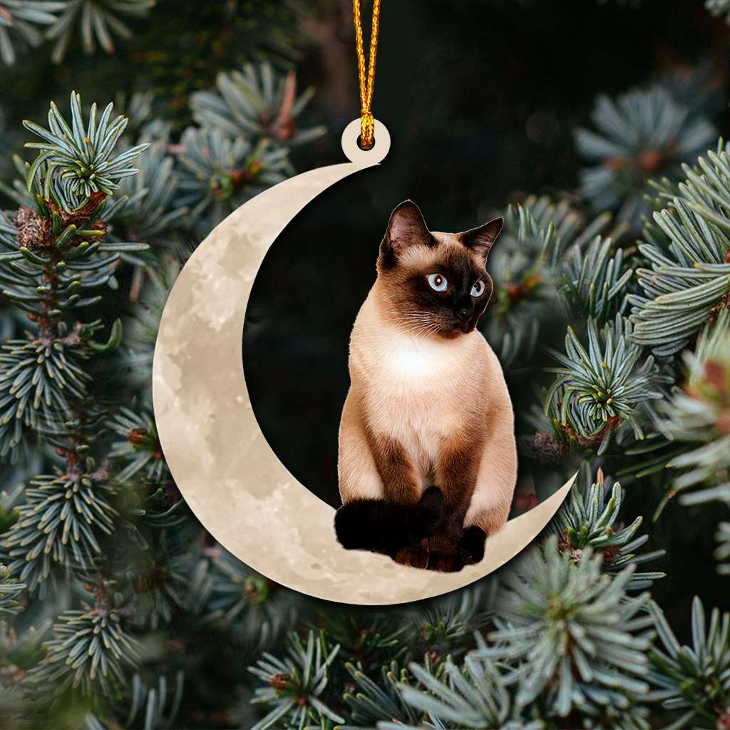 Siamese Cat Sits On The Moon - Cat Ornament (Printed On Both Sides) 1022