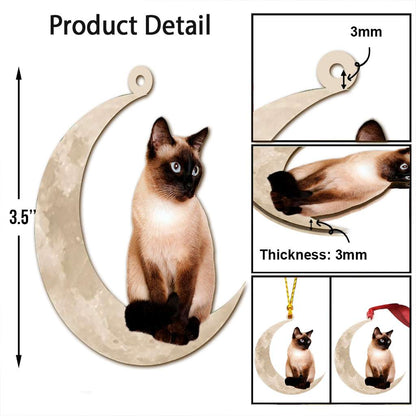 Siamese Cat Sits On The Moon - Cat Ornament (Printed On Both Sides) 1022