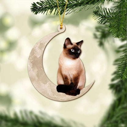 Siamese Cat Sits On The Moon - Cat Ornament (Printed On Both Sides) 1022