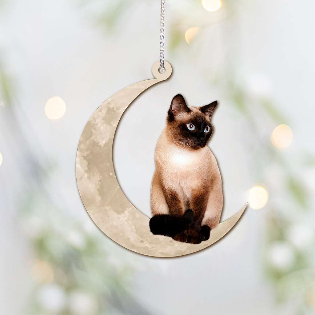 Siamese Cat Sits On The Moon - Cat Ornament (Printed On Both Sides) 1022