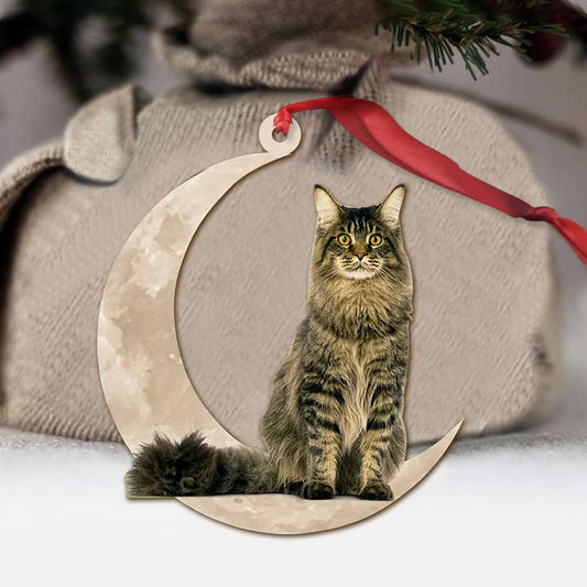 Maine Coon Cat Sits On The Moon - Cat Ornament (Printed On Both Sides) 1022