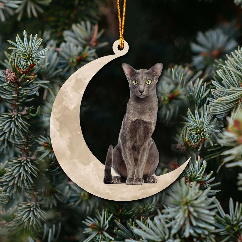 Oriental Shorthair Cat Sits On The Moon - Cat Ornament (Printed On Both Sides) 1022