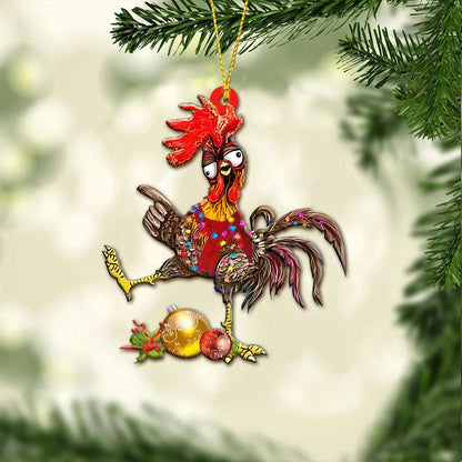 Funny Chicken With Baubles - Chicken Ornament (Printed On Both Sides) 1122