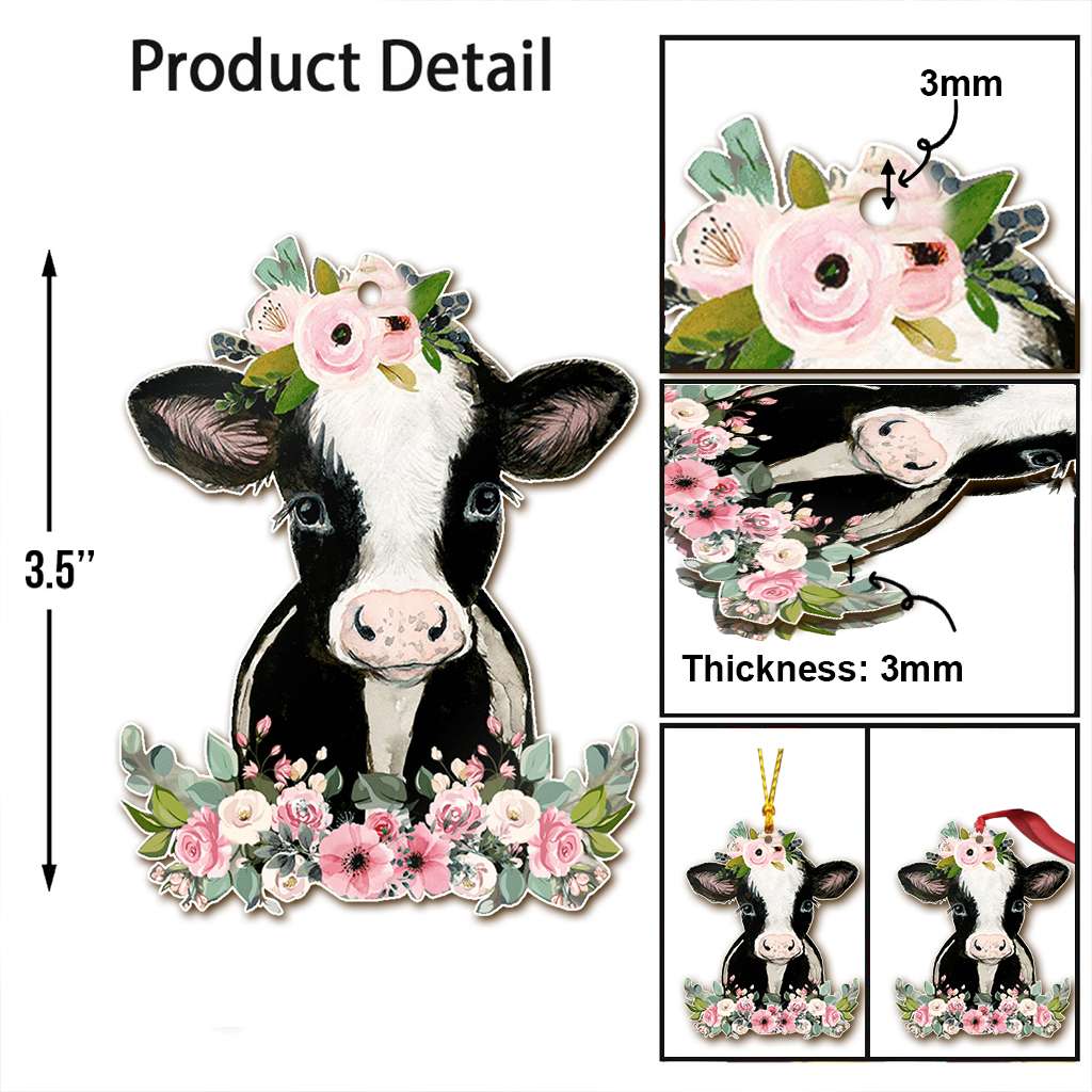 Cow And Flower - Cow Ornament (Printed On Both Sides) 1022