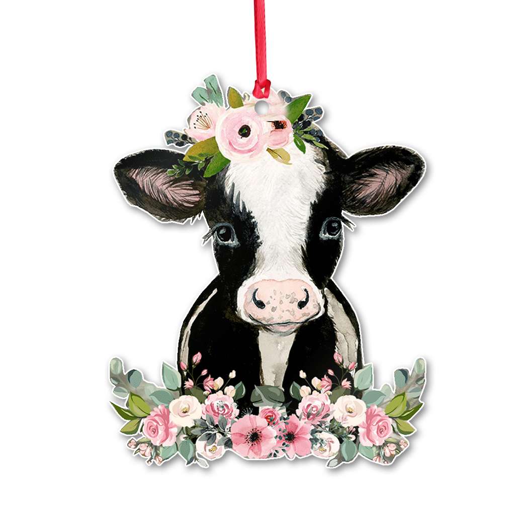 Cow And Flower - Cow Ornament (Printed On Both Sides) 1022