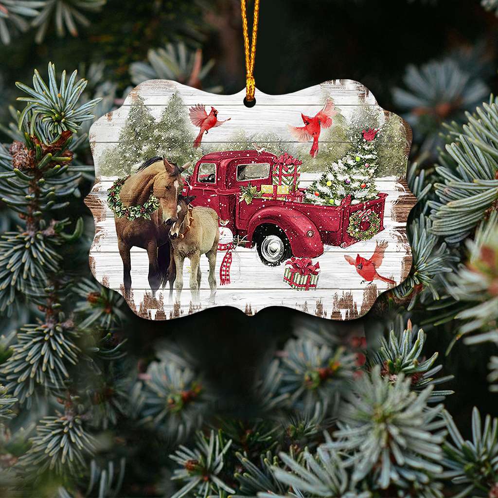 Horses And Red Truck - Horse Ornament (Printed On Both Sides) 1022