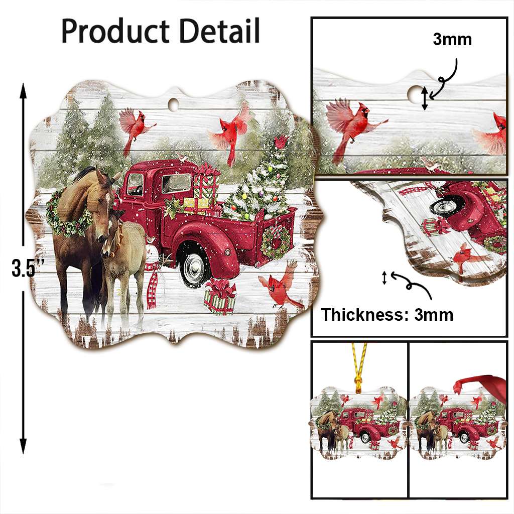 Horses And Red Truck - Horse Ornament (Printed On Both Sides) 1022