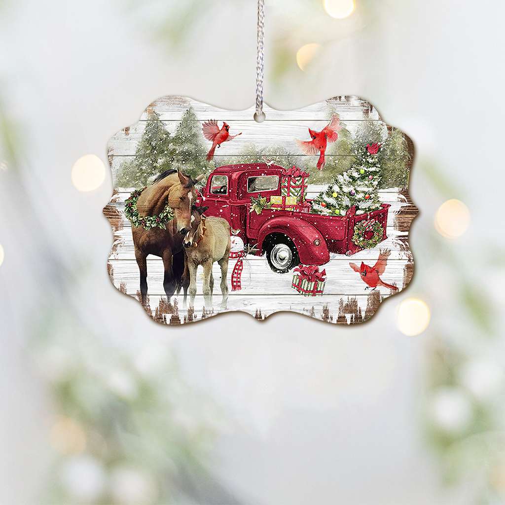 Horses And Red Truck - Horse Ornament (Printed On Both Sides) 1022