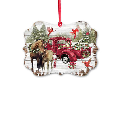 Horses And Red Truck - Horse Ornament (Printed On Both Sides) 1022