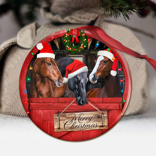 Horse Christmas At The Barn - Horse Ornament (Printed On Both Sides) 1022