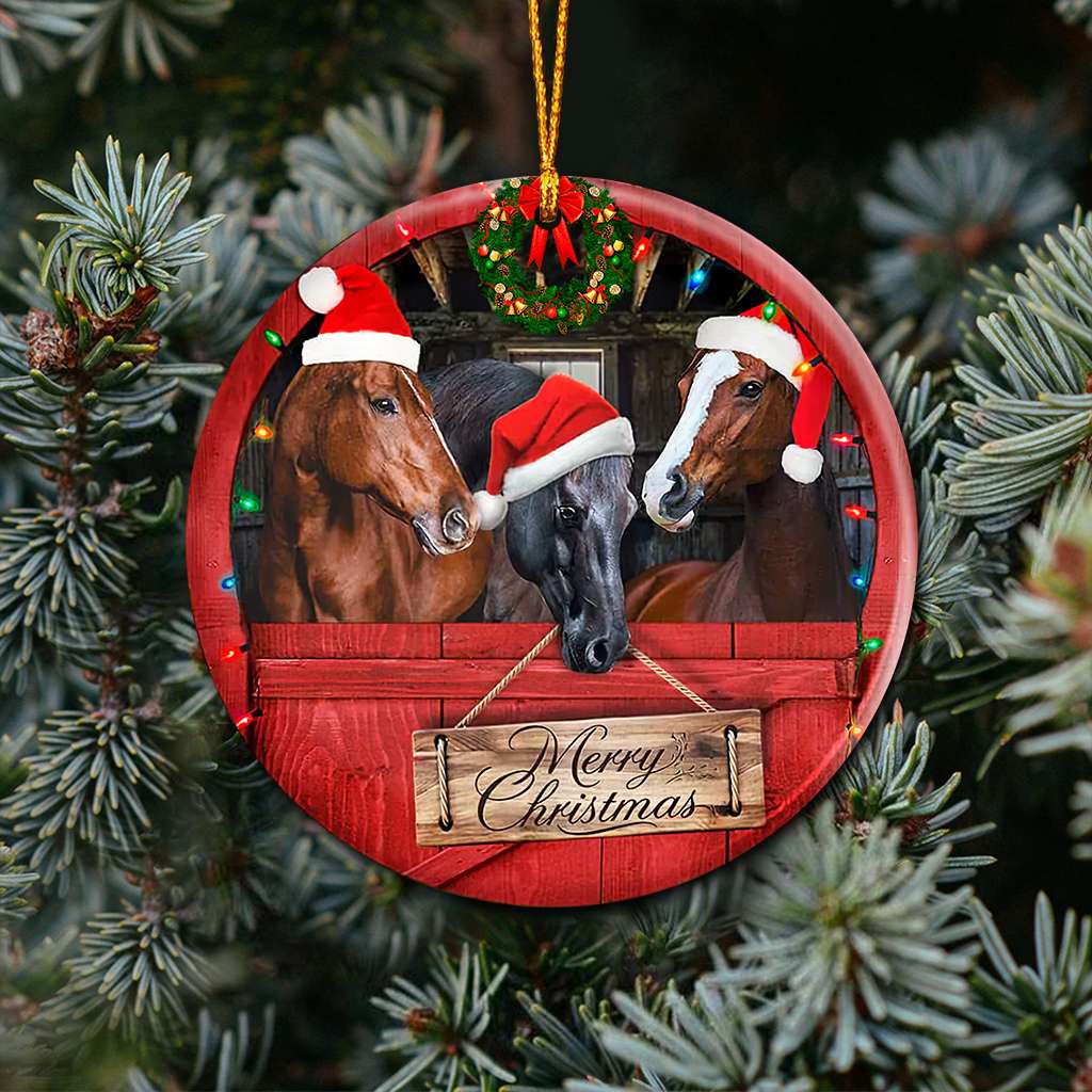 Horse Christmas At The Barn - Horse Ornament (Printed On Both Sides) 1022