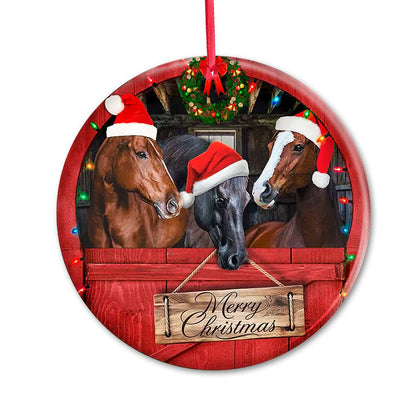 Horse Christmas At The Barn - Horse Ornament (Printed On Both Sides) 1022