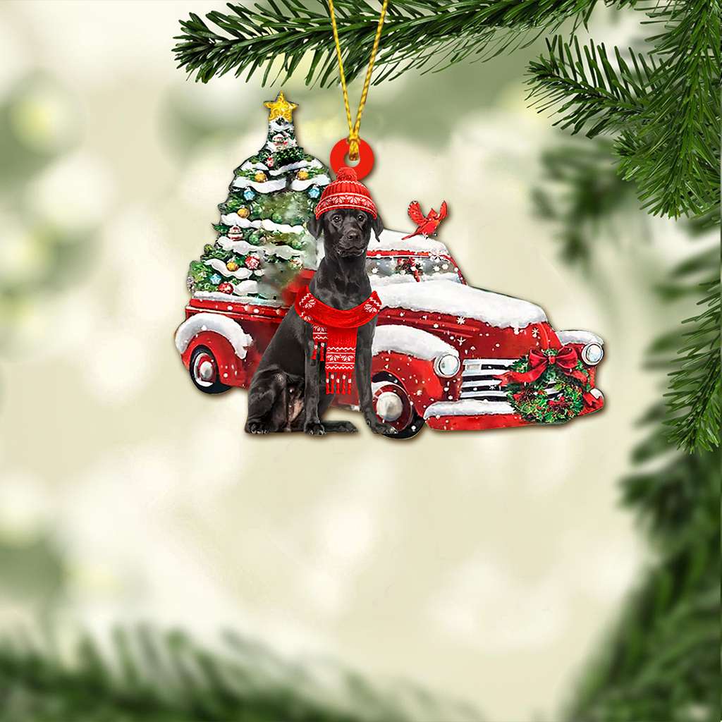 Black Labrador Red Truck Labrador - Retriever Ornament (Printed On Both Sides) 1022