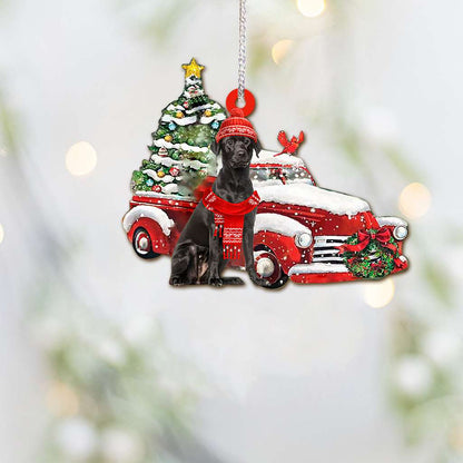 Black Labrador Red Truck Labrador - Retriever Ornament (Printed On Both Sides) 1022