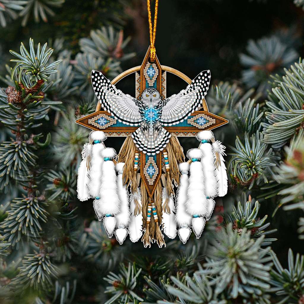 White Dream Catcher Native America Owl - Owl Ornament (Printed On Both Sides) 1122