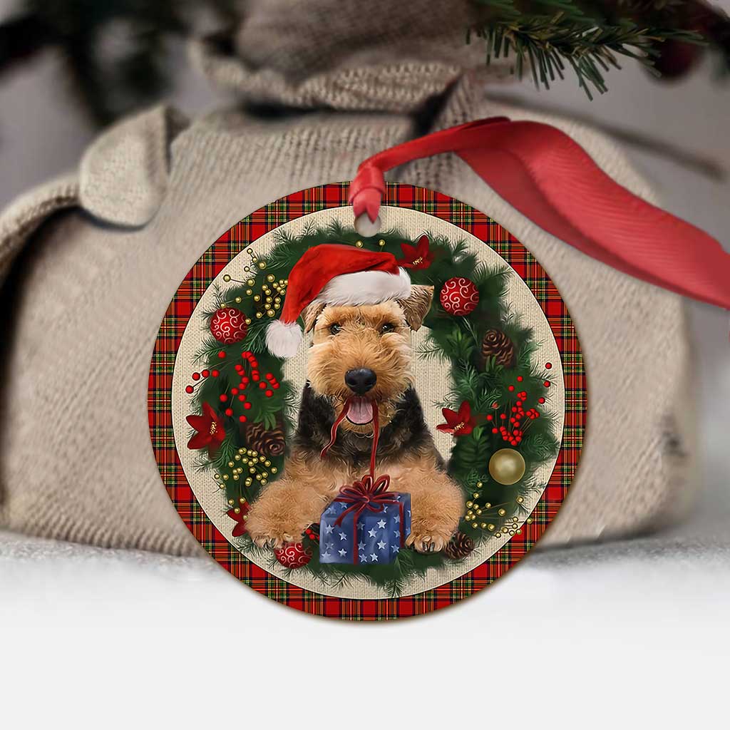 Welsh Terrier Red Christmas Wreath - Dog Ornament (Printed On Both Sides) 1122