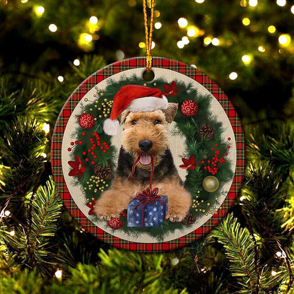 Welsh Terrier Red Christmas Wreath - Dog Ornament (Printed On Both Sides) 1122