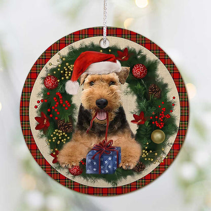 Welsh Terrier Red Christmas Wreath - Dog Ornament (Printed On Both Sides) 1122