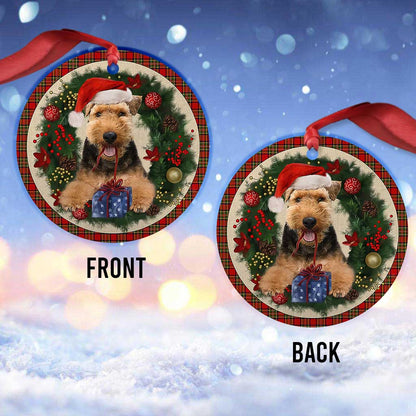 Welsh Terrier Red Christmas Wreath - Dog Ornament (Printed On Both Sides) 1122