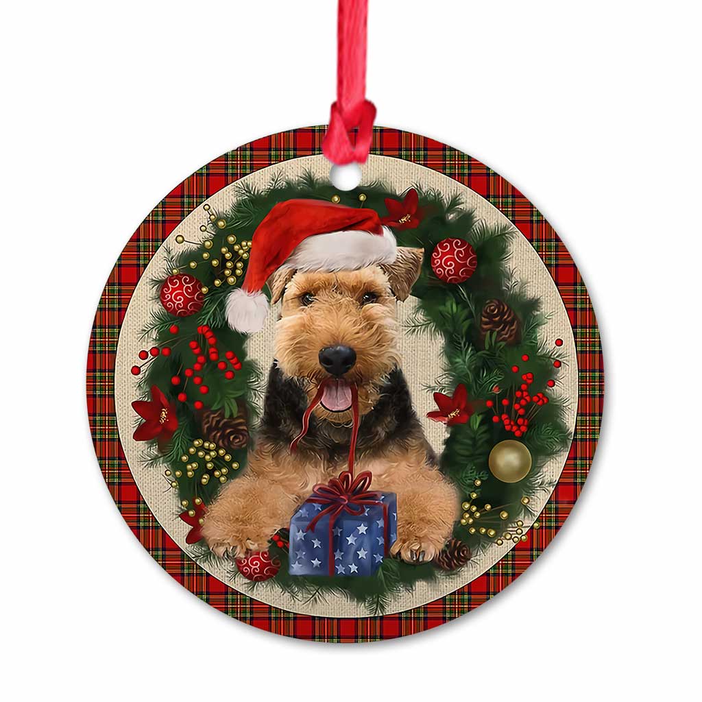 Welsh Terrier Red Christmas Wreath - Dog Ornament (Printed On Both Sides) 1122