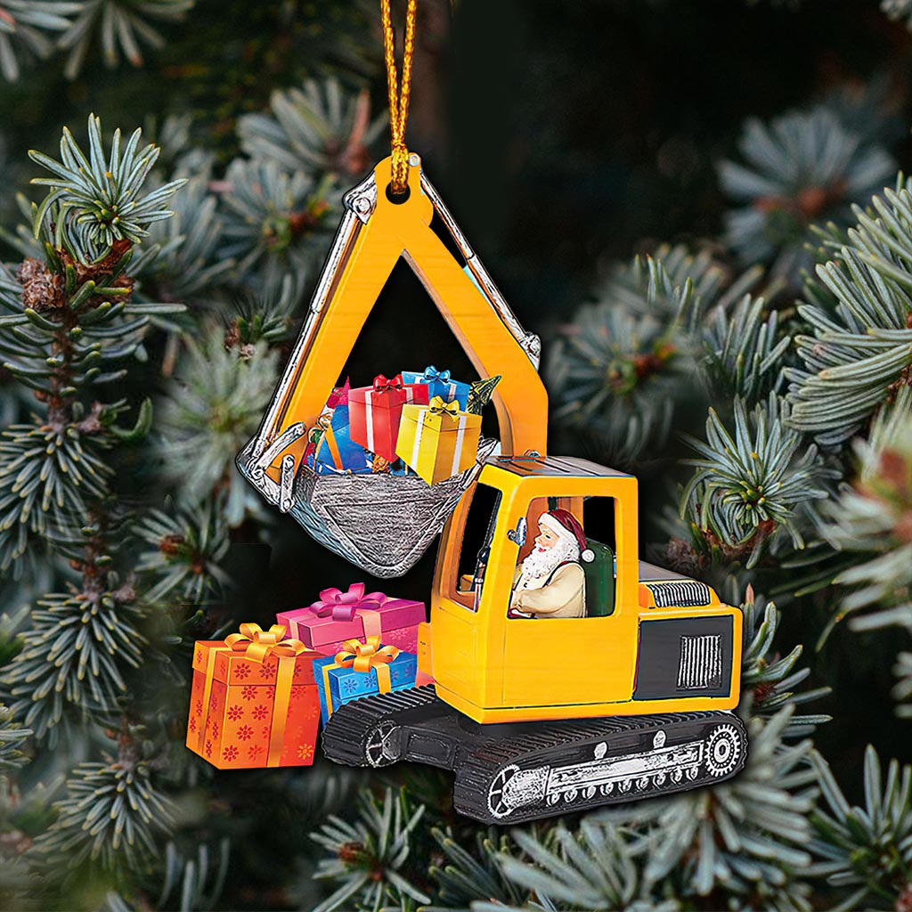 Santa Driving Excavator Heavy Equipment - Operator Ornament (Printed On Both Sides) 1122