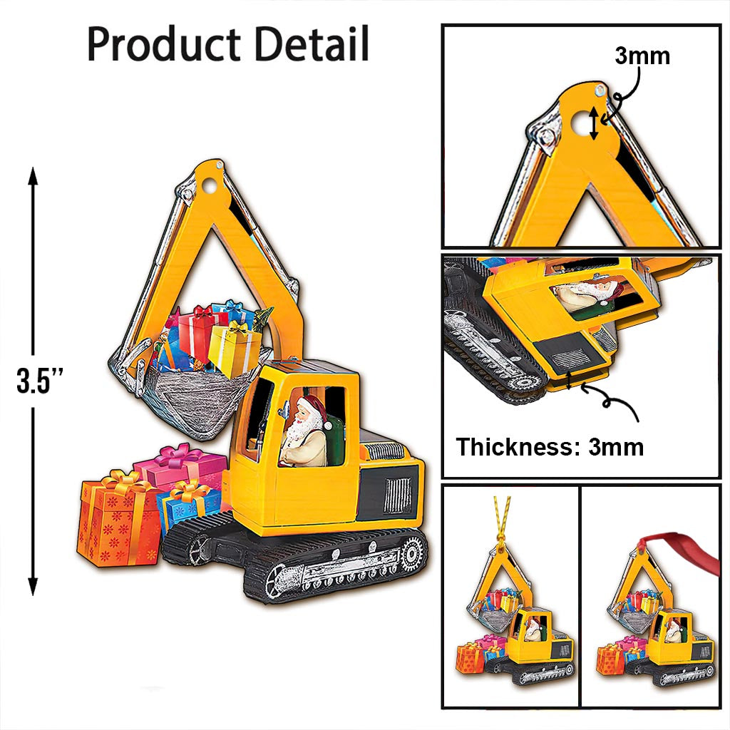 Santa Driving Excavator Heavy Equipment - Operator Ornament (Printed On Both Sides) 1122