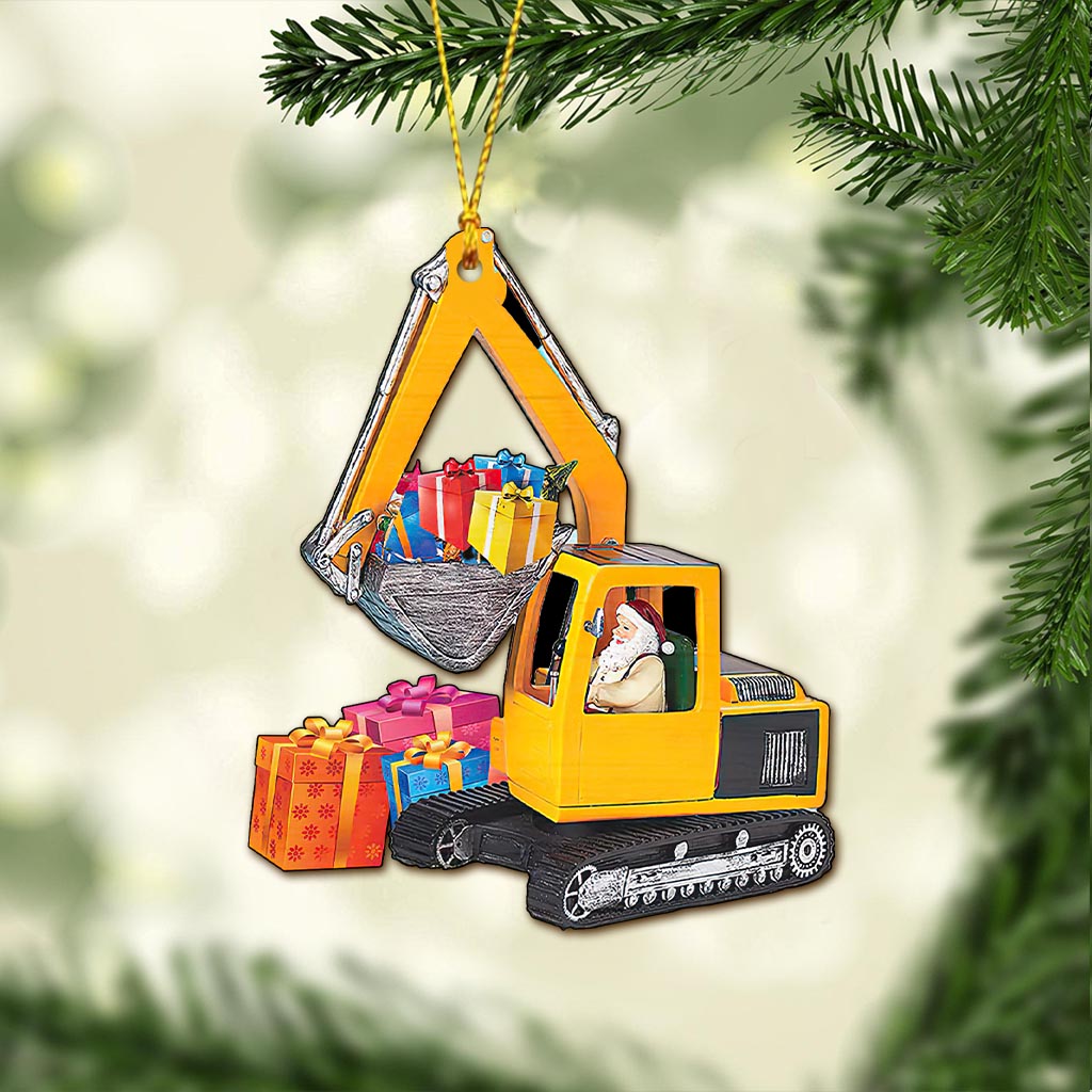 Santa Driving Excavator Heavy Equipment - Operator Ornament (Printed On Both Sides) 1122