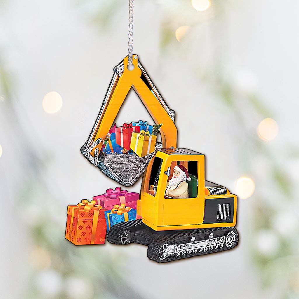 Santa Driving Excavator Heavy Equipment - Operator Ornament (Printed On Both Sides) 1122