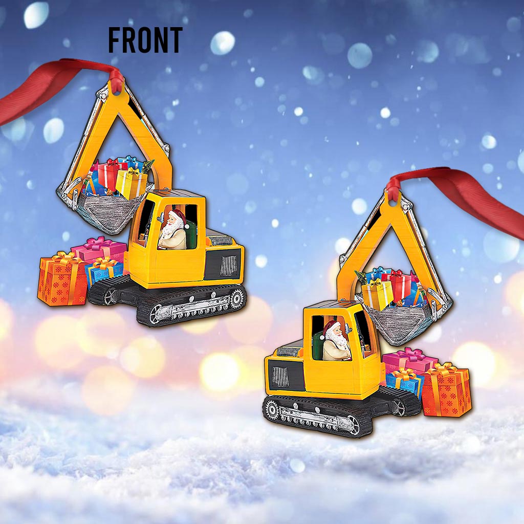 Santa Driving Excavator Heavy Equipment - Operator Ornament (Printed On Both Sides) 1122