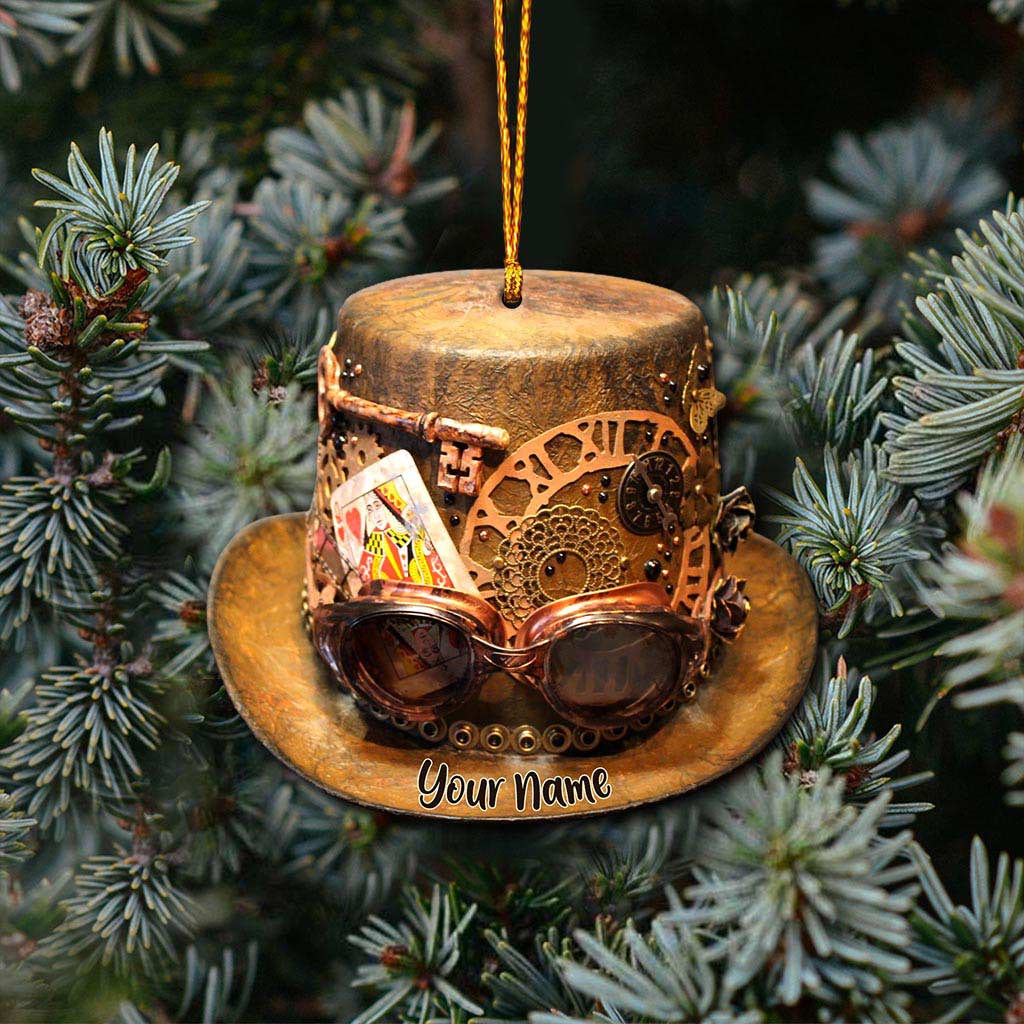 Gear Hat - Personalized Christmas Steampunk Ornament (Printed On Both Sides)