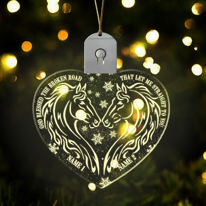 God Blessed The Broken Road - Personalized Christmas Horse Shaped Led Acrylic Ornament