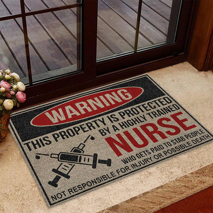 Warning - Nurse Coir Pattern Print Doormat