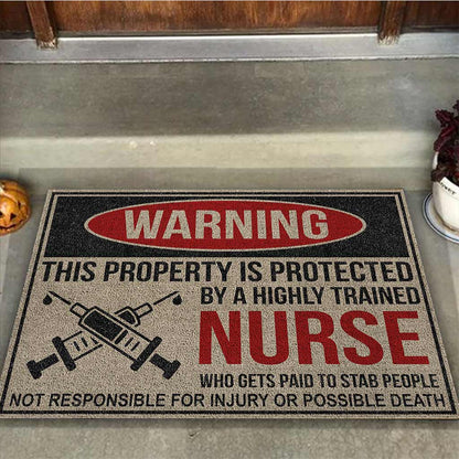 Warning - Nurse Coir Pattern Print Doormat