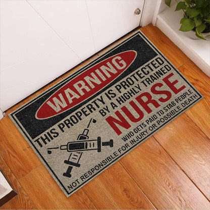 Warning - Nurse Coir Pattern Print Doormat