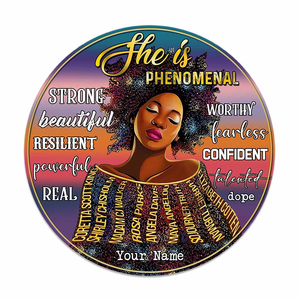 She Is Phenomenal - Personalized African American Round Wood Sign