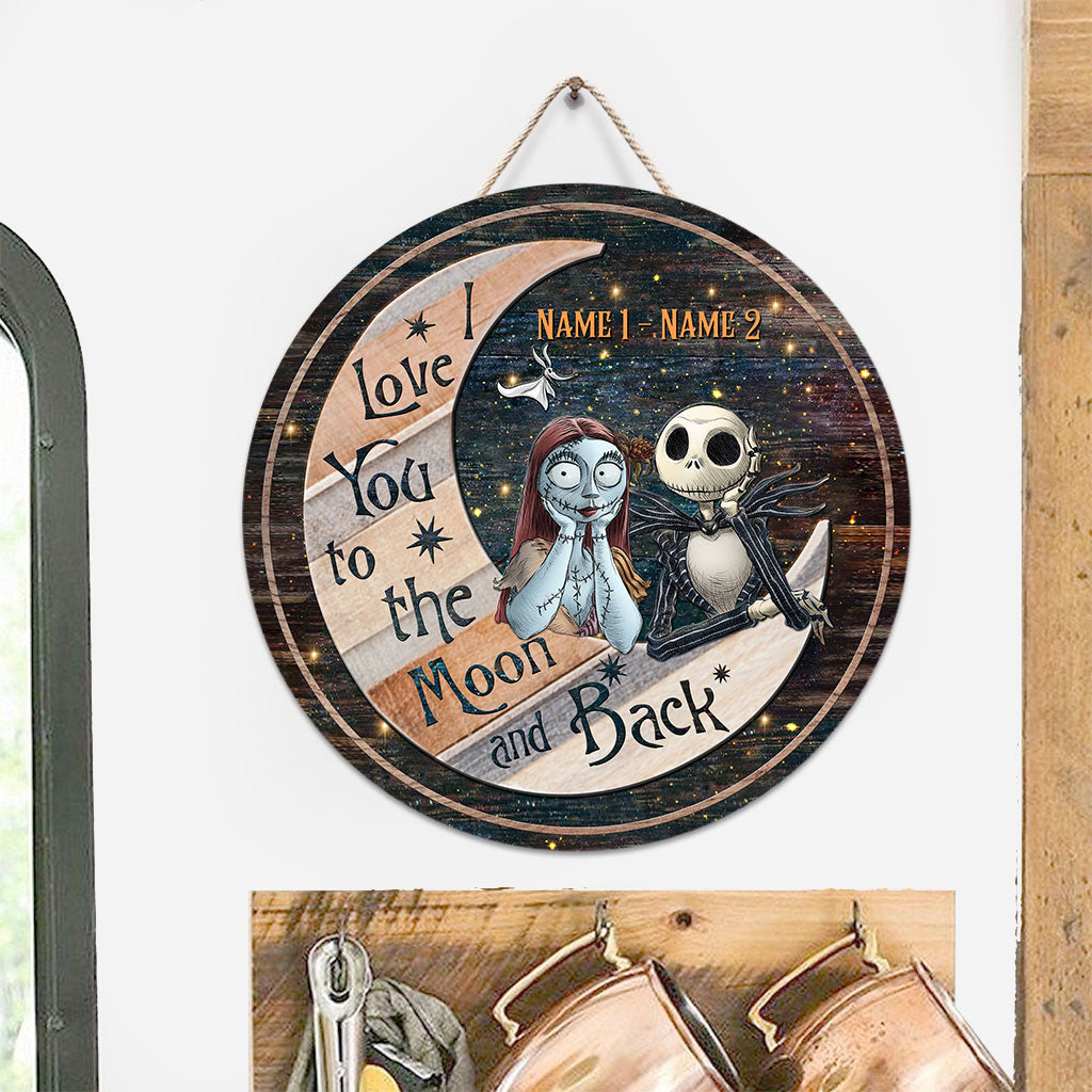 I Love You To The Moon And Back - Personalized Nightmare Round Wood Sign With 3D Pattern Print