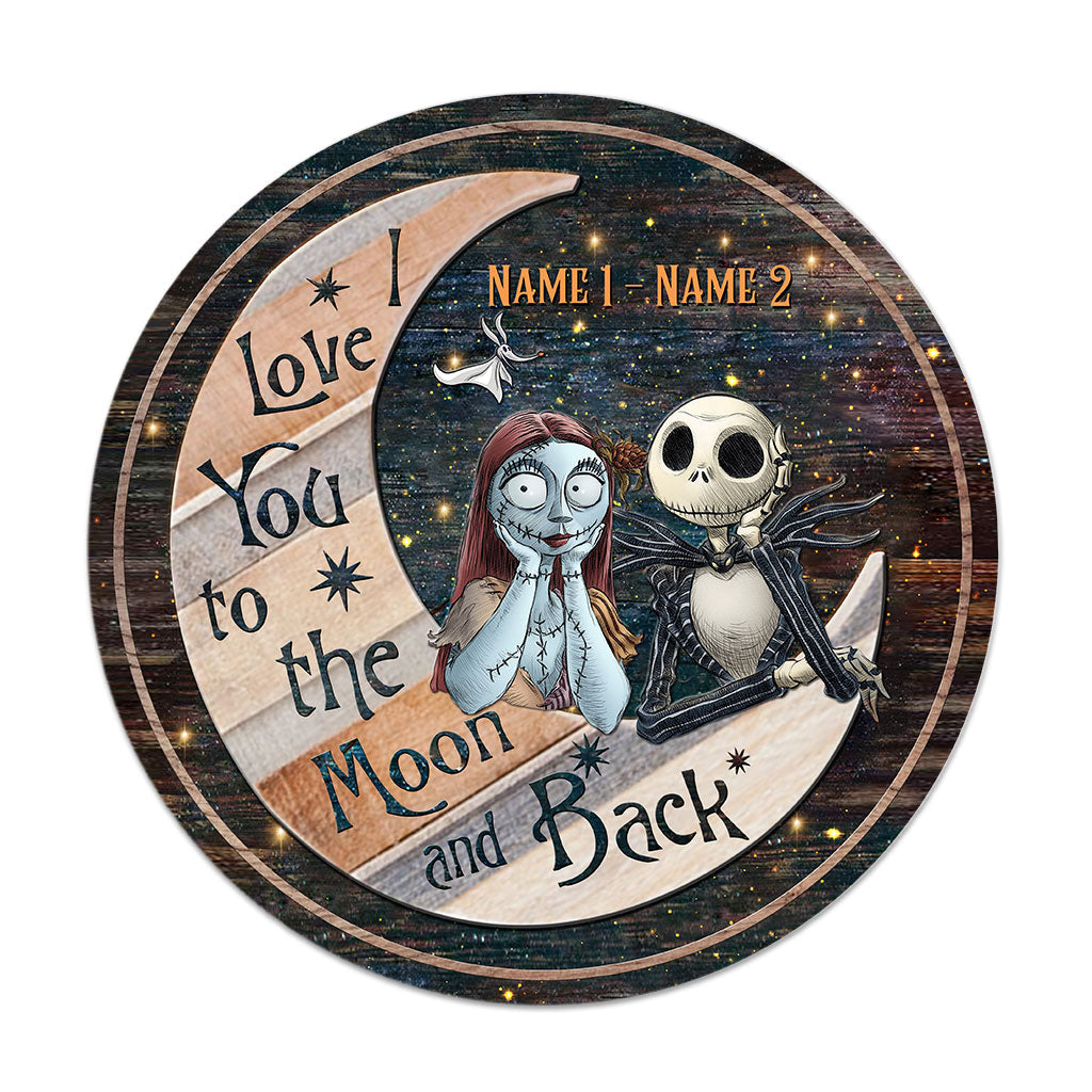 I Love You To The Moon And Back - Personalized Nightmare Round Wood Sign With 3D Pattern Print