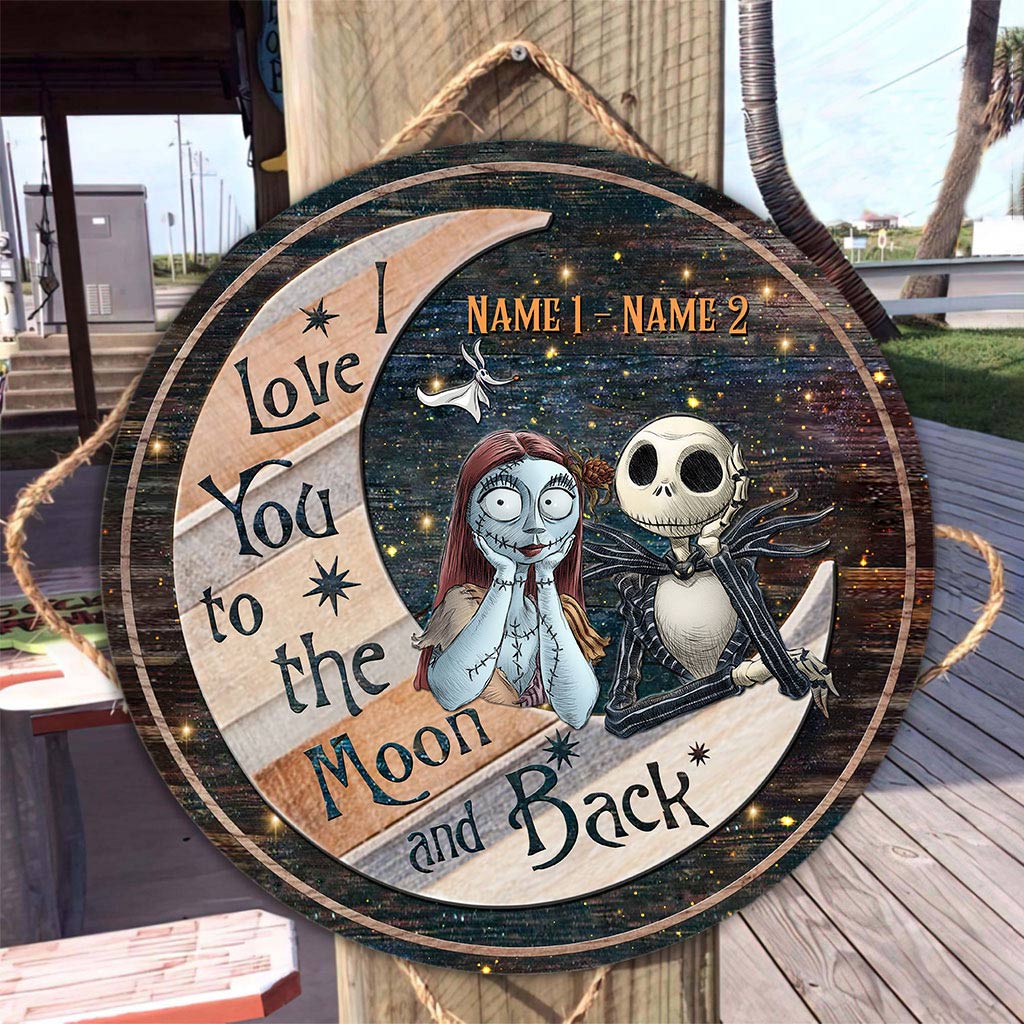 I Love You To The Moon And Back - Personalized Nightmare Round Wood Sign With 3D Pattern Print