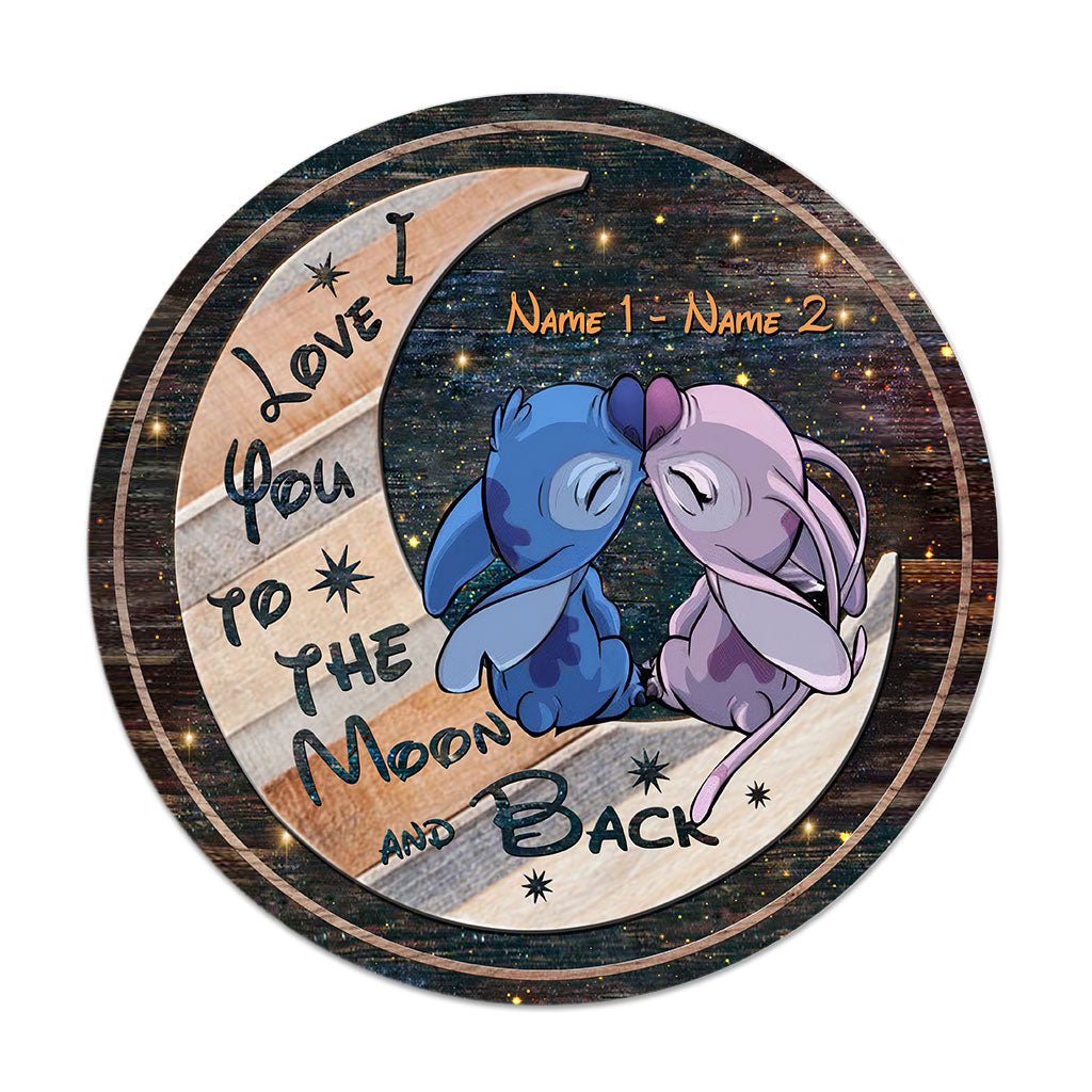 I Love You To The Moon And Back - Personalized Round Wood Sign With 3D Pattern Print