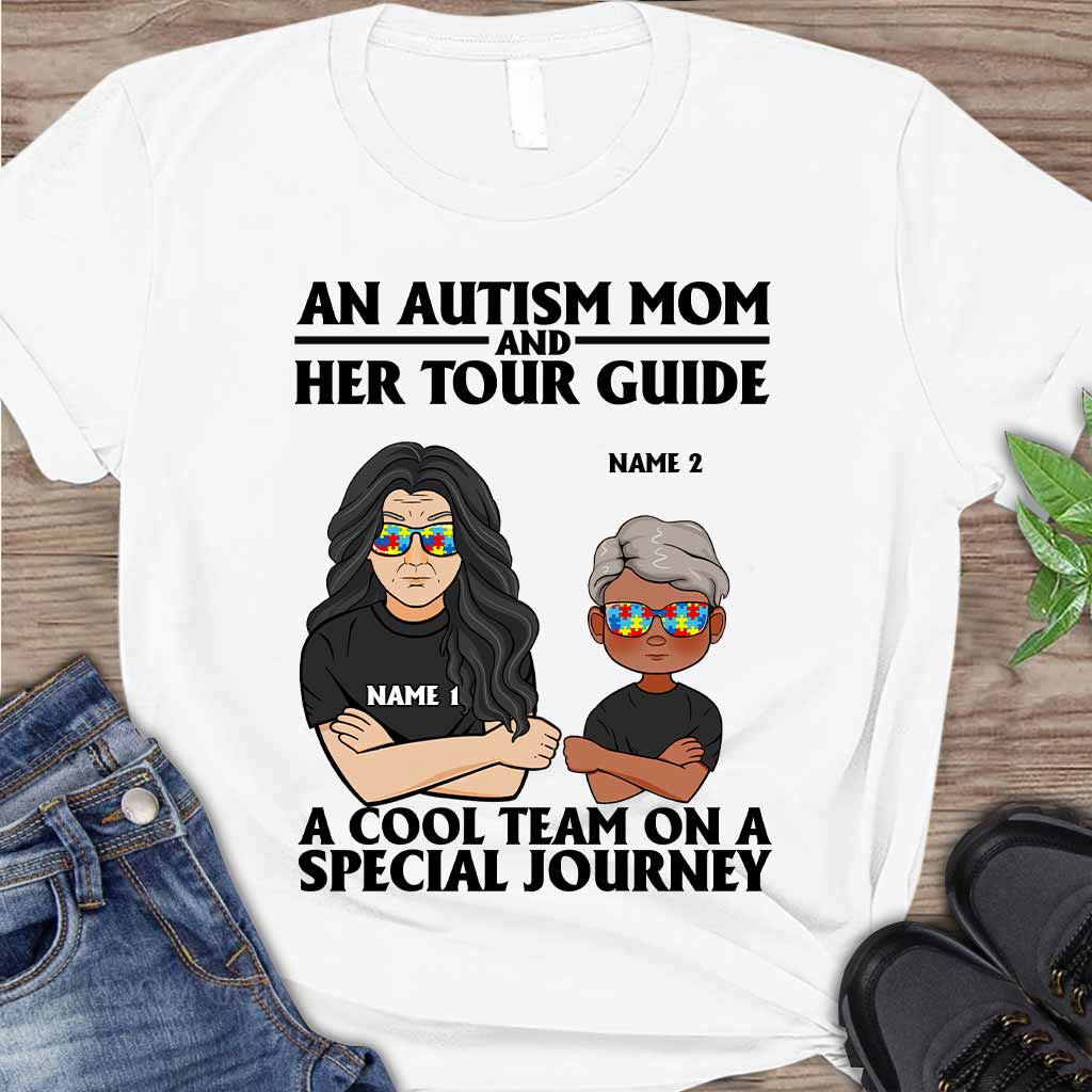 An Autism Mom And Her Tour Guide - Autism Awareness Personalized T-shirt And Hoodie