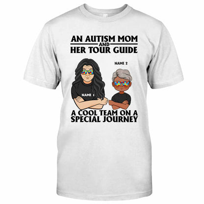 An Autism Mom And Her Tour Guide - Autism Awareness Personalized T-shirt And Hoodie