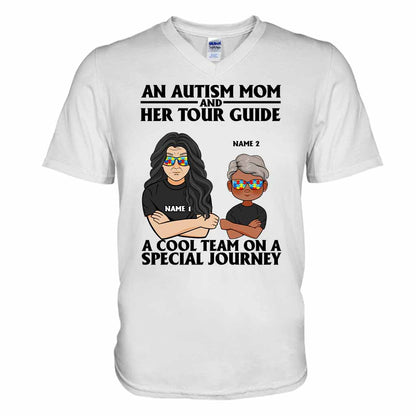 An Autism Mom And Her Tour Guide - Autism Awareness Personalized T-shirt And Hoodie