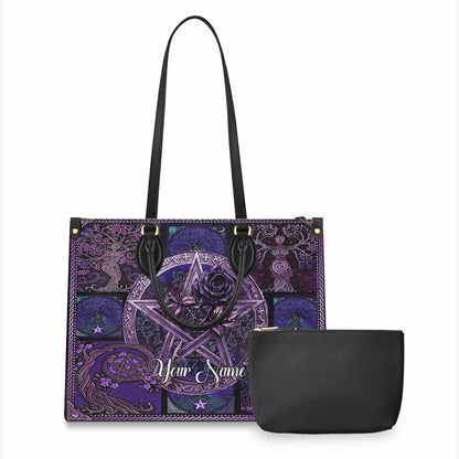 Magical Witch Roses Pentagram - Personalized Witch Leather Handbag