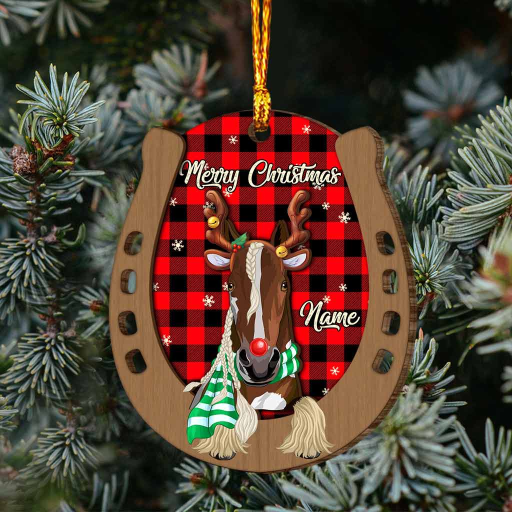 Merry Christmas Horse Hoover - Personalized Christmas Horse Layered Wood Ornament