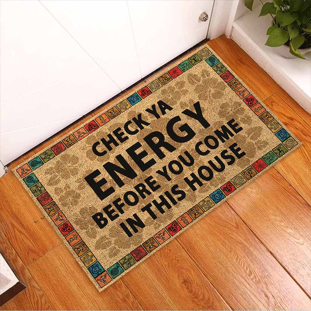 Check Ya Energy - Puerto Rican Coir Pattern Print Doormat, Puerto Rican